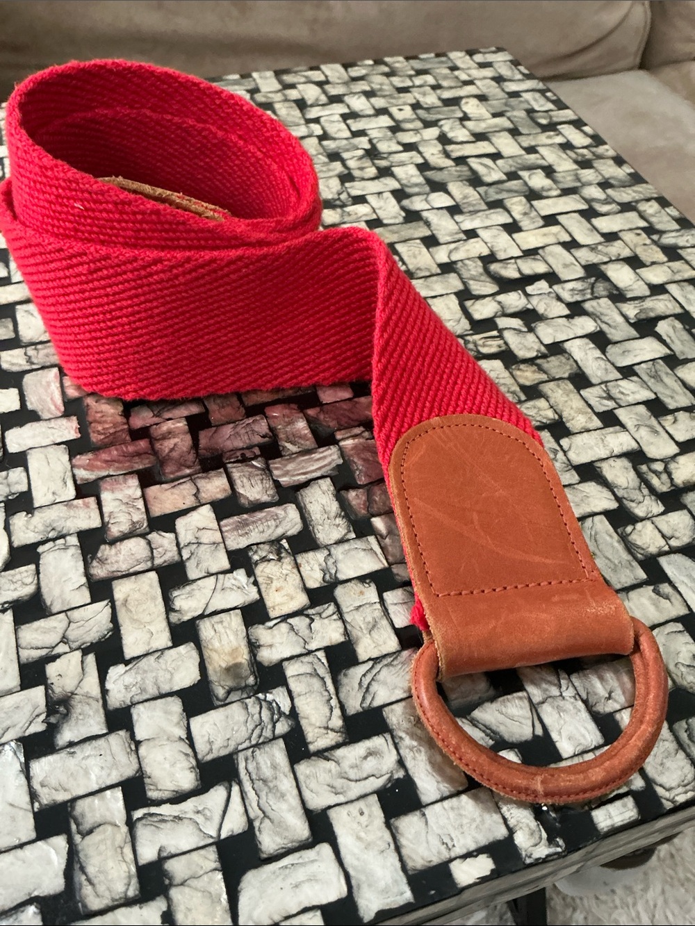 VINTAGE Red Woven Leather Wide Belt